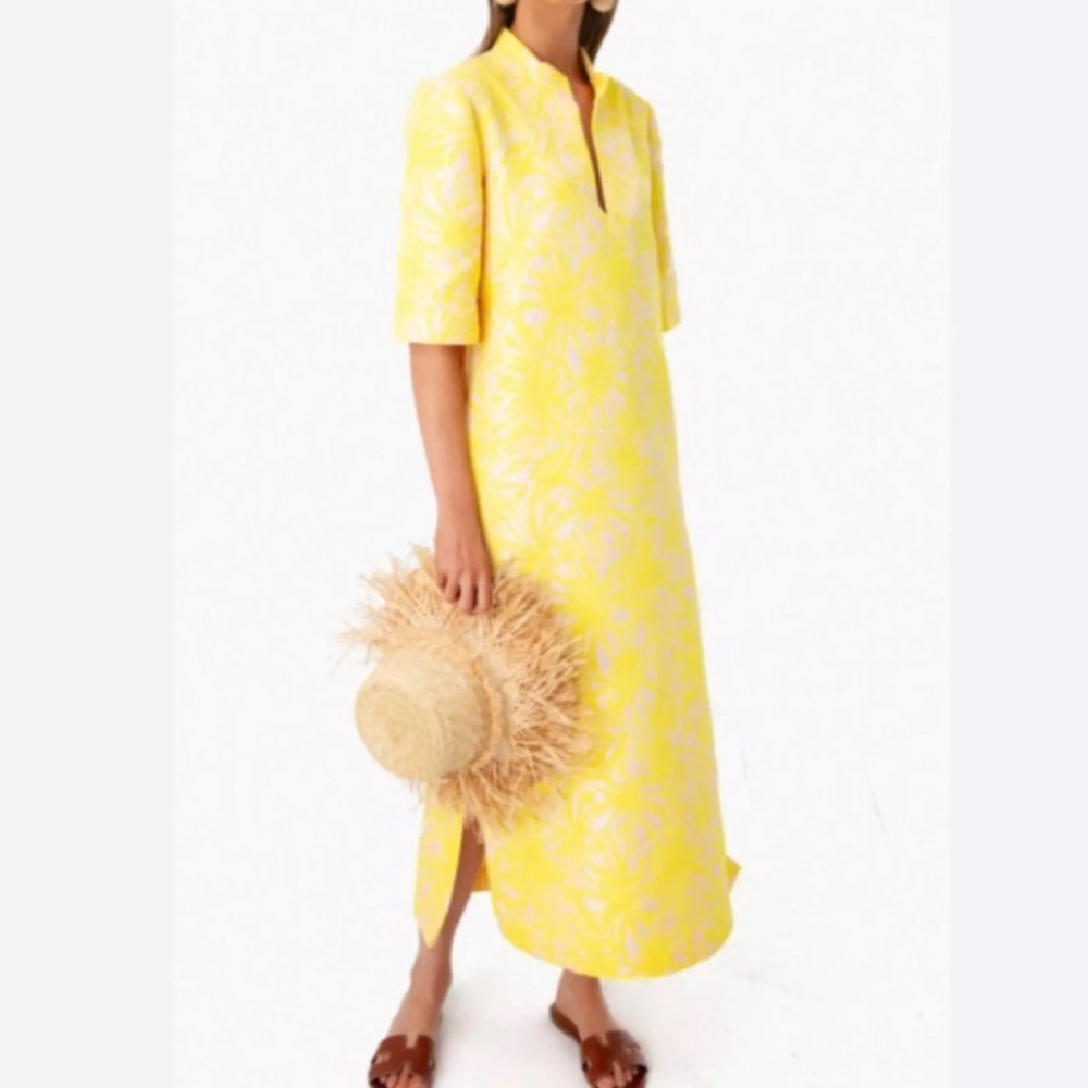 Tuckernuck yellow and pink jacquard caftan dress